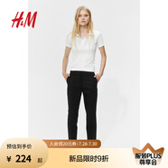 H&M女裝休閑褲夏季職場西褲彈性煙管褲錐形鉛筆長褲0751471 黑色 165/80