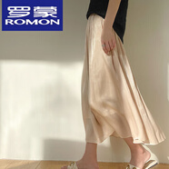 羅蒙（ROMON）絲綢緞面2025春夏女新中長(zhǎng)款高腰珠光琉璃紗裙A字裙傘裙半身裙 杏色 均碼