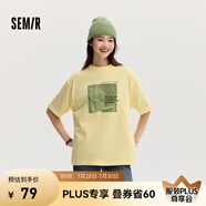 Semir[商場(chǎng)同款]史努比系列短袖T恤女中長(zhǎng)款印花2024新款純棉秋裝 蛾黃31078 160/84A/M