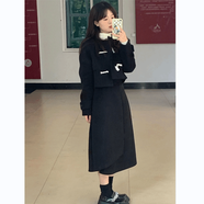 小香風(fēng)套裝裙小清新名媛風(fēng)兩件套冬季新款毛呢外套小個(gè)子半身裙女 短款上衣+半身裙 S  體重80-100斤