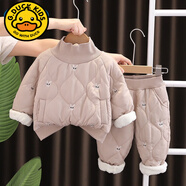 G. DUCKKIDS女寶寶冬裝加絨棉服洋氣女童韓版加厚套裝嬰兒童小孩秋冬棉襖衣服 卡其色 90cm 75-85cm1-2歲