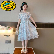G.duck女童夏裝連衣裙2025新款兒童公主裙洋氣女大童裝夏季女孩裙子夏款 藍色楓葉 130 cm