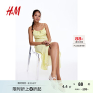 H&M女裝背心吊帶連衣裙秋季透氣修身碎花抽繩中長(cháng)連身裙1224678 黃色/花卉 165/96 M