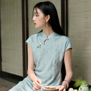 三彩【落櫻浮影】2025秋款新中式連衣裙提花A字裙長(cháng)裙C 湖水藍 M 160/84A