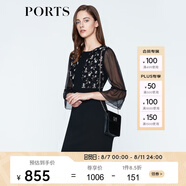 PORTS寶姿 新品 女裝優(yōu)雅喇叭袖收腰連衣裙LN8D187KWB008 黑色 M (6)