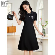 她享短袖連衣裙女翻領(lǐng)學(xué)院風(fēng)裙子夏季收腰A字中長(zhǎng)裙顯瘦裙子T142Q1319