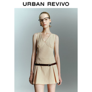 稻草季UR2025春季新款女裝拼接蕾絲V領(lǐng)超短款連衣裙UYY750036 卡其 XS