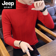 JEEP SPIRIT吉普長(cháng)袖T恤秋冬季潮流韓版秋衣針織打底衫半高領(lǐng)毛衣男裝上衣服 806紅色 M 165