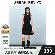 UR2025春季新款女摩登氣質(zhì)褶皺收腰顯瘦無袖連衣裙UYY750030 黑色 S