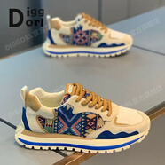 Diggorl香港潮牌男鞋2025春夏新款厚底輕奢阿甘鞋皮布拼接老爹鞋休閑鞋男 藍(lán)色 38 (標(biāo)準(zhǔn)皮鞋碼)