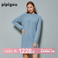 皮皮狗 秋冬新款 羊絨裙圓領絞花中長款連衣裙女 838藍灰 S 95