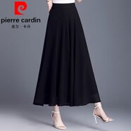 皮爾卡丹（pierre cardin）雪紡a字半身裙女夏季裝2025新款高腰顯瘦遮胯中長(cháng)款大擺百褶長(cháng)裙 黑色 裙長(cháng)90cm XL 腰圍2尺2/適合111-120斤