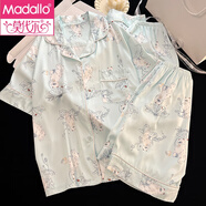 莫代爾蜜罐小熊2025新款冰絲睡衣女款春秋季長(cháng)袖家居服短袖感可外穿 23495【短袖+短褲+長(cháng)褲】 M 女【建議80-100斤，送運費險】