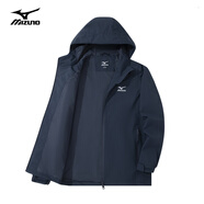 美津濃（MIZUNO）戶外夾克男連帽梭織印花透氣情侶鋒衣外套上衣