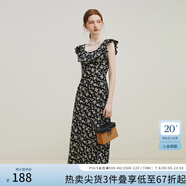 范思藍(lán)恩23FS12695韓系荷葉邊減齡連衣裙女夏季新款吊帶裙子 黑底碎花 M