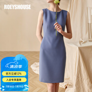 ROEYSHOUSE羅衣職場女裝無袖連衣裙夏新款簡約知性修身顯瘦裙子01790 霧藍色 2XL