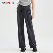 三福（SANFU）休閑褲2025新款夏季氣質(zhì)抽繩松緊腰直筒闊腿長褲子女裝 炭灰色 M 165/68A