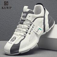 KLWP正品男鞋夏季新款網(wǎng)面透氣軟底舒適運動休閑鞋增高減震跑步鞋潮鞋 白灰【正品男鞋】 43