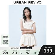 UR2025春季新款女裝撞色蕾絲飄帶U領(lǐng)無袖修身連衣裙UYY750014 米黃 XL