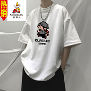 稻草人（MEXICAN）純棉夏季重磅男士級瑪麗印花短袖t恤寬松百搭半袖復古潮牌T體恤衫 (瑪麗)白色 S (適合70-90斤)