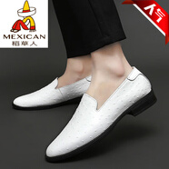 稻草人（MEXICAN）皮鞋男鞋真皮豆豆鞋小透氣尖頭一腳蹬駕車鞋小碼商務(wù)休閑 802白色 36 標(biāo)準(zhǔn)皮鞋尺碼