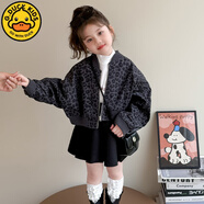 G.DUCKKIDS女童韓系豹紋夾克衫外套春秋季2025新款兒童寶寶短款網(wǎng)紅炸街上衣 黑色 140 cm