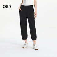 森馬（Semir）【休閑褲福袋】春季百搭男女休閑褲運動(dòng)風(fēng)褲子 J款女褲-黑色【華夫格衛褲】 M