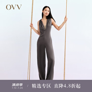 OVV2023春夏新款女裝醋酸舒適透氣收腰無袖掛脖垂墜褲 紫灰凈色02 XL