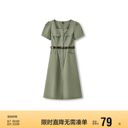 森馬連衣裙女小方領(lǐng)開叉長(zhǎng)裙夏法式優(yōu)雅格調(diào)工裝裙101324114048