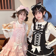 TO ALICE【To Alice】熊之原創(chuàng)lolita古早昭和蛋糕三層裙擺背帶裙襯衫套裝 C8637黑色背帶裙 S