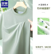 羅蒙5A級(jí)抗菌竹纖維面膜短袖上衣男夏季冰絲涼感圓領(lǐng)半袖純色寬松t恤 豆綠色 2XL （適合150-170斤）