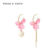 Dream＆Radio新中式國(guó)風(fēng)耳環(huán)女設(shè)計(jì)感小眾個(gè)性ab款不對(duì)稱花朵耳墜 暖春(粉花白墜)
