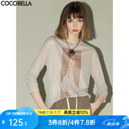 COCOBELLA時(shí)尚花紗印花長(zhǎng)袖T恤女25春休閑舒適圓領(lǐng)針織衫TS34 卡其 M