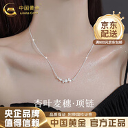 中國黃金（CHINA GOLD）999足銀項鏈女三生有幸吊墜貝殼鎖骨鏈七夕情人節(jié)生日禮物送女友 【兩件套】杏葉麥穗項鏈+925銀手鏈（中金禮盒）