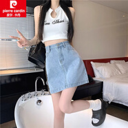 皮爾卡丹（pierre cardin）簡(jiǎn)約高腰牛仔裙半身裙女2025夏季新款女士短裙遮肉顯瘦裙子 淺藍(lán)色 L