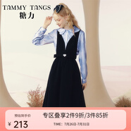 糖力【商場(chǎng)同款】冬新款深V性感露背小禮服高雅背帶連衣裙 黑色 S