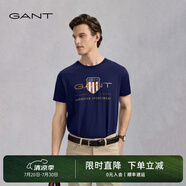 GANT/甘特【100%棉】男女情侶款學院風美式休閑圓領短袖重磅T恤 433夜藍色 XL
