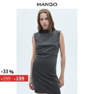 MANGO年中折扣女裝連衣裙2025秋裝新款無袖半高領(lǐng)人字紋印花連身裙 灰色 XL