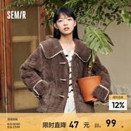 Semir森馬外套女仿兔毛大翻領(lǐng)少女感冬牛角扣肌理夾克文藝甜美 駝色50107 175/96A/XXL