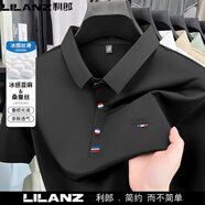 利郎桑蠶絲短袖t恤男士2025夏季新款polo衫商務(wù)休閑翻領(lǐng)上衣男裝 黑色 3XL 185