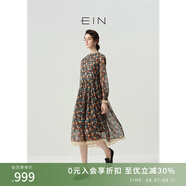 EIN【印象派畫家】EIN言油畫干枯玫瑰立領(lǐng)玉石扣印花長裙秋冬新款 橄欖綠 M