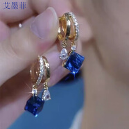艾墨菲紫色方糖水晶耳環(huán)2025年新款氣質(zhì)百搭耳扣輕奢高級感優(yōu)雅耳釘耳飾 金色 藍水晶耳扣