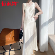 恒源祥真絲醋酸吊帶連衣裙女外套肌理感V領(lǐng)背心絲綢鎏金緞面內(nèi)搭長(zhǎng)裙子 香檳色 XL 115-130斤