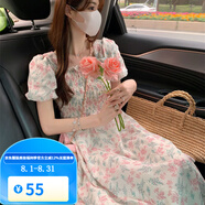 梵奧格2025年雪紡新款法式甜美碎花連衣裙女氣質(zhì)小眾短袖復古溫柔長裙子 粉紅碎花 2XL 120-135斤
