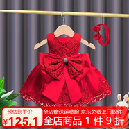 鸞雀翔一周歲女寶寶周歲生日禮服抓周服幼兒裙子兒童晚禮服女童公主紗裙 大紅色 90 建議身高85-95體重22-27斤
