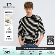 Teenie Weenie Men小熊男裝簡約風條紋長袖T恤秋冬休閑潮流打底衫 黑色 L 175