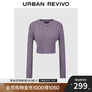 UR2025秋季新款女裝肌理感超短款修身長袖針織衫UWJ950049 丁香紫 XS