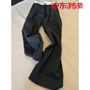 貝仙祺2025夏季新款寶藏格子神褲寬松闊腿休閑褲子女松緊腰抽繩直 黑色【夏季新款】 M 90-100斤【正版品質(zhì)】