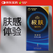 杰士邦避孕套SKYN極膚膚感潤4只安全套套超薄非乳膠(贈(zèng)品不作售賣)