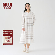 無印良品（MUJI）女式 法蘭絨抽褶連衣裙 美拉德純棉起毛寬松長裙子秋冬 BC08CC3A 原色格紋 M 160/84A